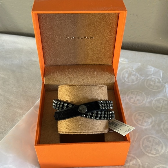 Tory Burch Crystal Embellished Double Wrap Bracelet Black OS Style 42456 NWT - Picture 12 of 17